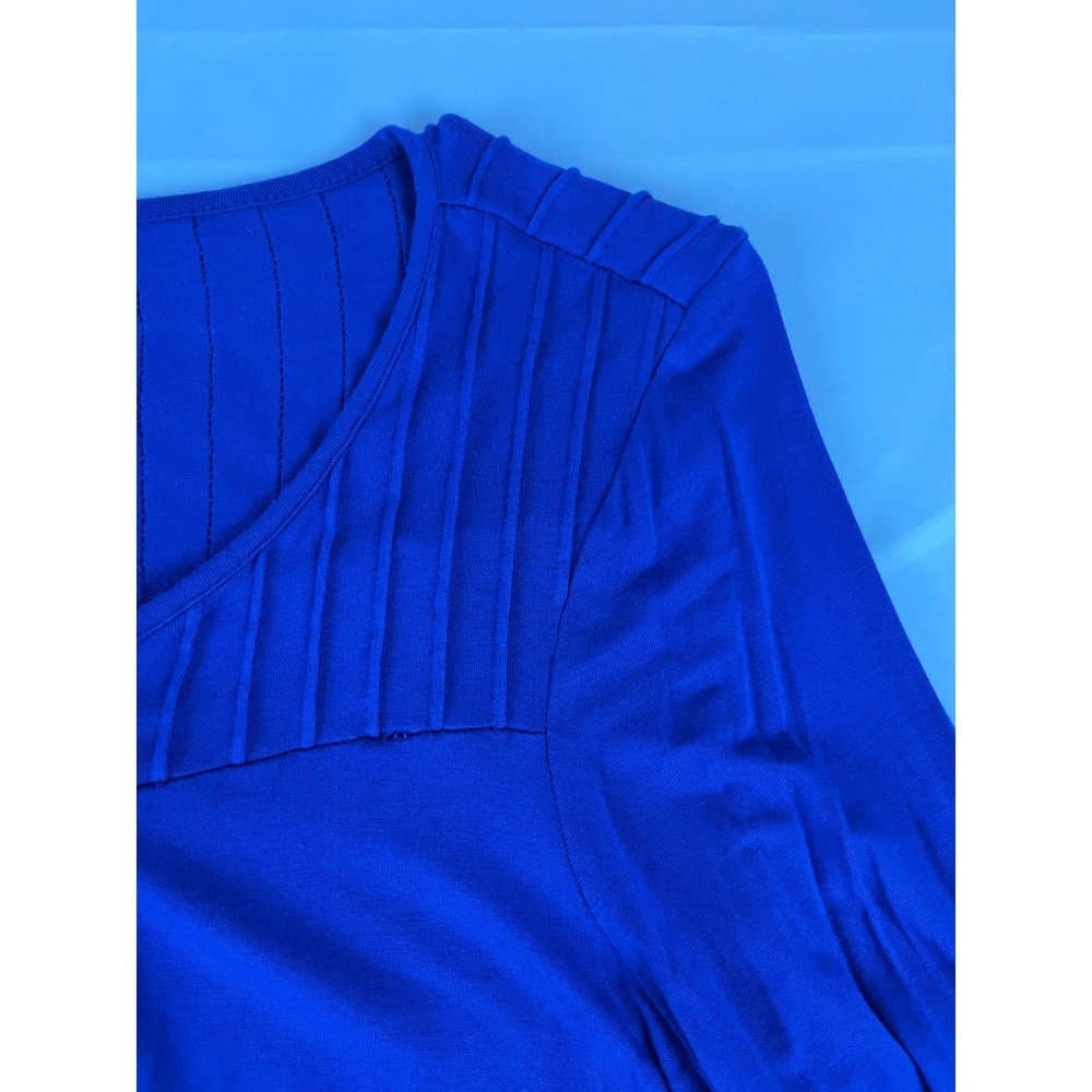 Cable & Gauge Blue Pleated V Neck Long Sleeve Tunic Top Women's Size M